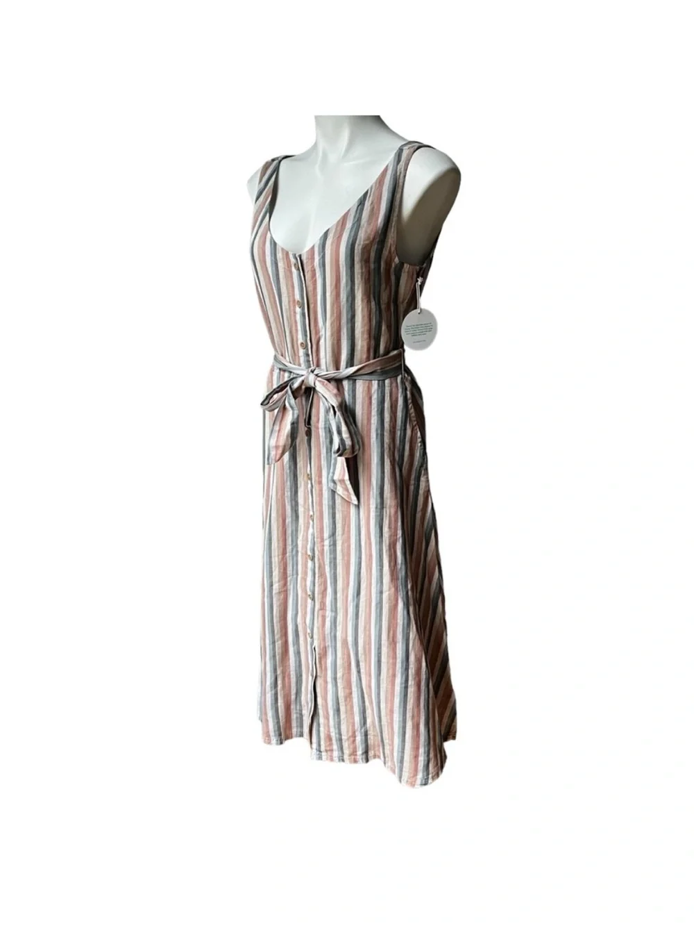 NWT Pact Stucco Vertical Stripe Harbour Midi Dress Sz M Cotton Linen Blend - Picture 7 of 12